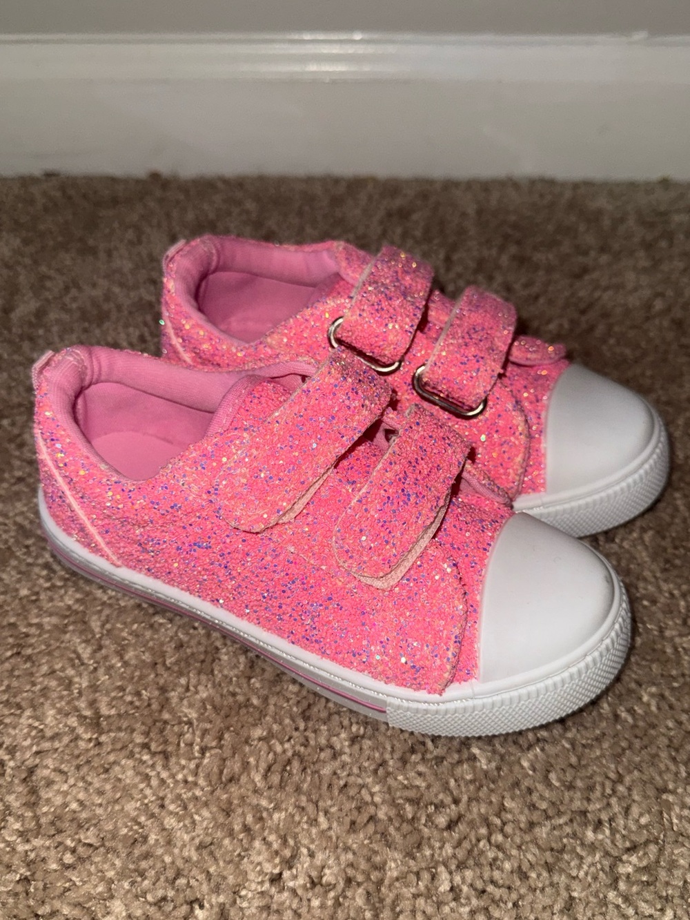 Kids Pink Glitter Hook-and-Loop Sneakers